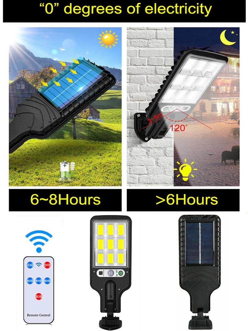 Product Introduction of 2 - 8Pcs 108 COB LED Solar Lights Outdoor With 3 Mode Waterproof IP65 120° Motion Sensor Security Lighting 9600Lum LED Wall Street Lamp With Remote Controller For Yard Garden Decor 10