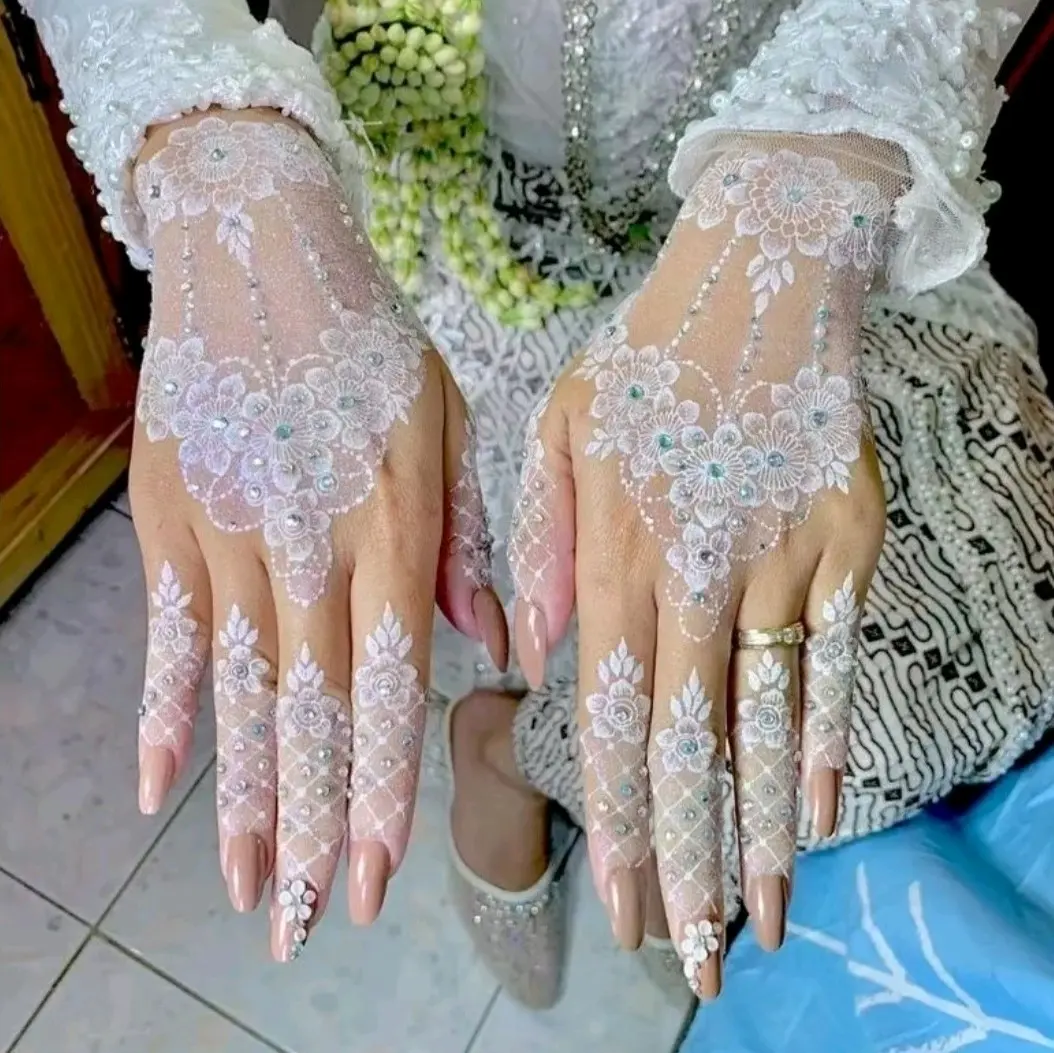Henna Pengantin Kanan + Kiri Free Gliter + Manik² + Lem Hena// Henna Tato Pengantin Instan Putih Dan Maroon// Hena Tempel Murah