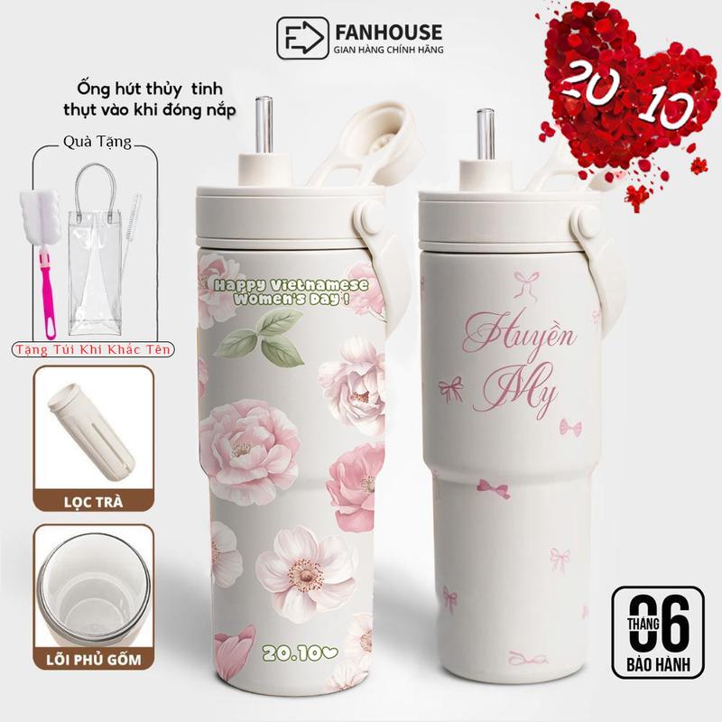 [Mẫu Mới T1/2025] Ly giữ nhiệt Simply dung tích 735ml chất liệu inox 316 phủ Sứ cao cấp Fan House khắc tên theo yêu cầu