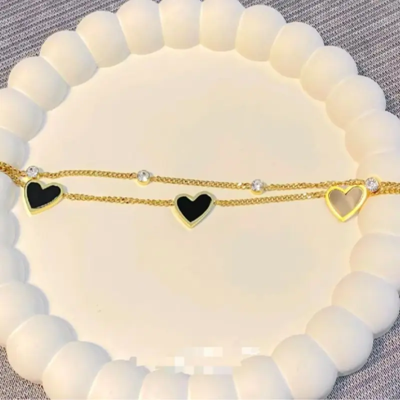 Gelang Tangan Terbaru Wanita Dua Layer Di Tambah 3 Love Hitam Dan 3 Mutiar4 Terlaris Bracelets 6