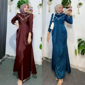 Rashiqa Dress Satin Silk Burgundy Polos Kondangan Bridesmaid Duyung Fit Body Cone ootd Gamis Kekinian Baju Lebaran 2025 Gaun Remaja Elegan Premium