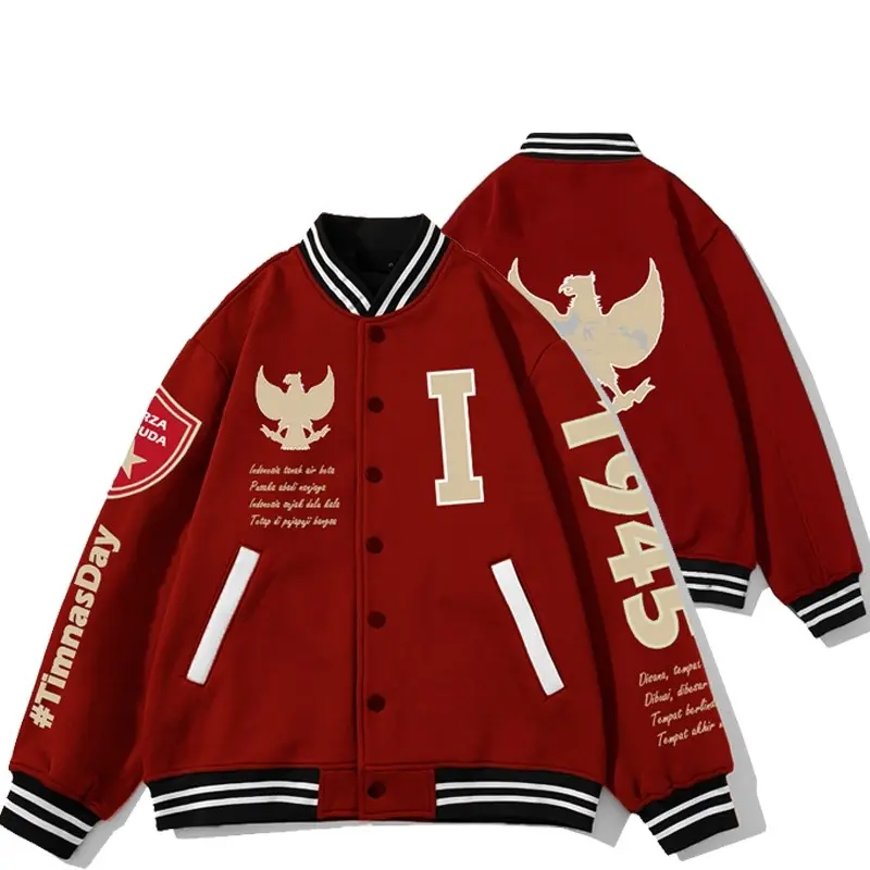 Jaket Sweater Varsity Baseball Vintage Pria Wanita Timnas Garuda Indonesia Bomber Tebal Distro Unisex
