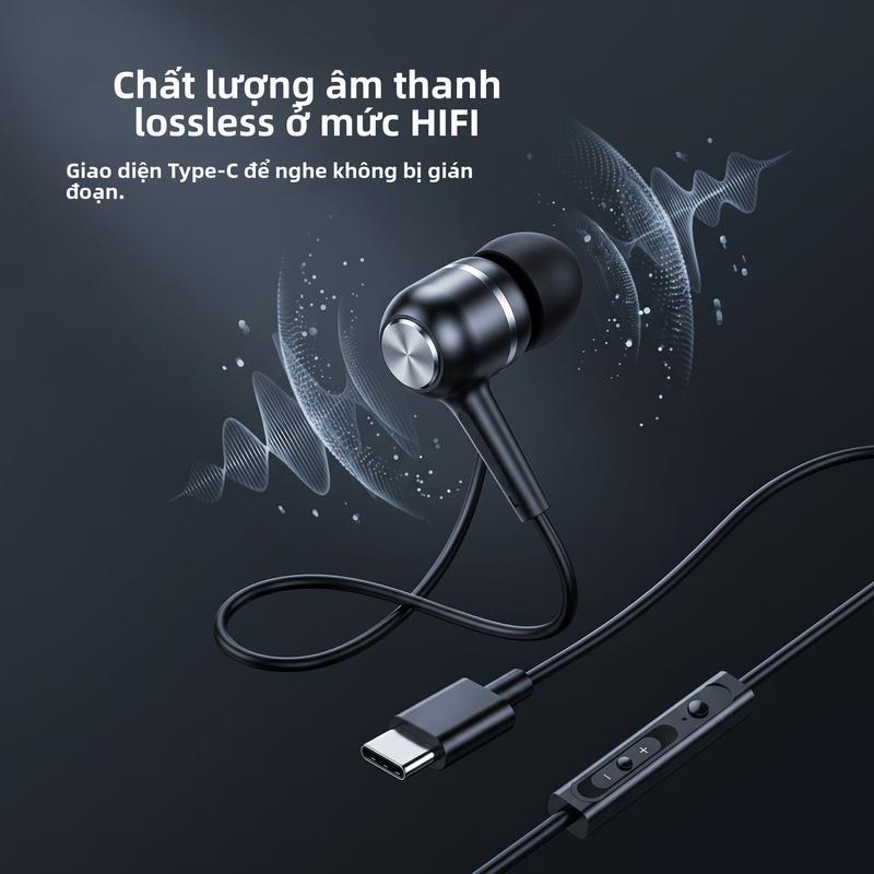 Tai nghe nhét tai có cổng kết nối type-c, âm bass mạnh mẽ chất lượng cao, phù…