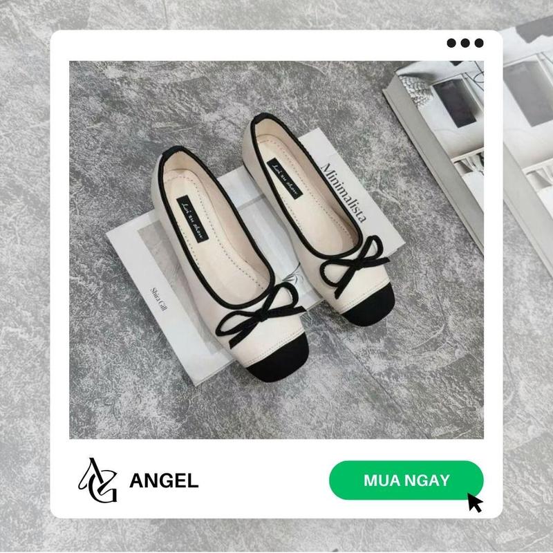 Angel Giày búp bê mary jane, giày đế bệt Vá Mũi Đen Trắng Đi Êm Chân Full Box Size Đổi Trả 30 Ngày N07