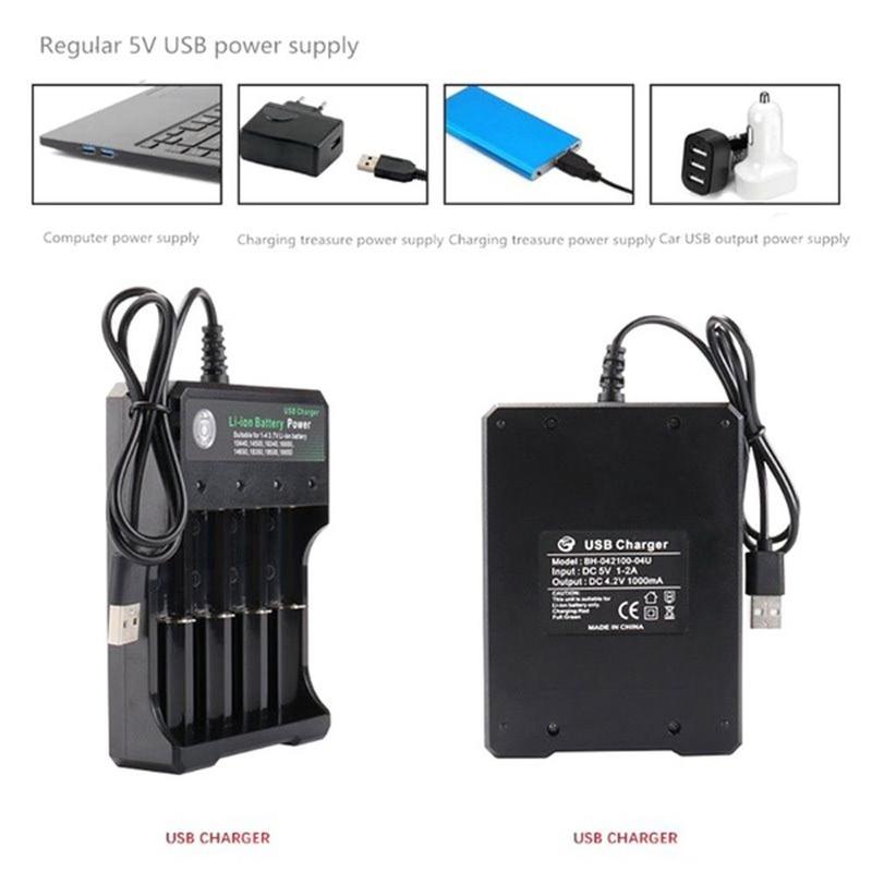 Bộ sạc pin Li-ion, AC 110V 220V, dành cho pin Có Thể Sạc Lại 18650 / 18500 / 16340 / 14500 / 26650, Bộ sạc USB thông minh, 4 khe cắm, Thích hợp để sạc 18650 1