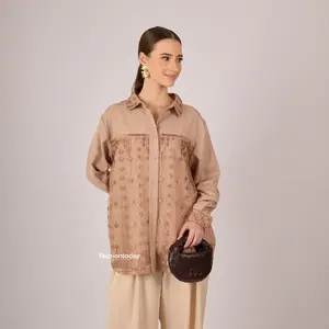 Soraya Shirt 2.0 - Atasan Kemeja Wanita Kombinasi Lace Premium Raya Exclusive Fashiontoday Raya - Bisa Sampai Big Size 90kg Fashiontoday