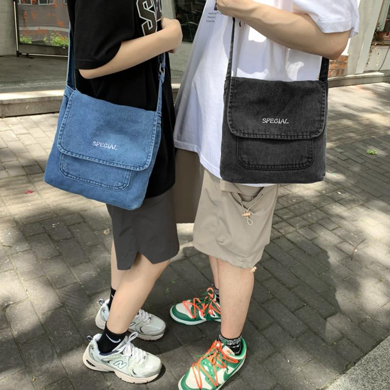 Túi Denim Đeo Chéo, Unisex, Túi Messenger Vải Bố, Thiết Kế Đơn Giản, Hợp Xu hướng Và Bền, Thích Hợp Cho Học Sinh, Năm 2025 8