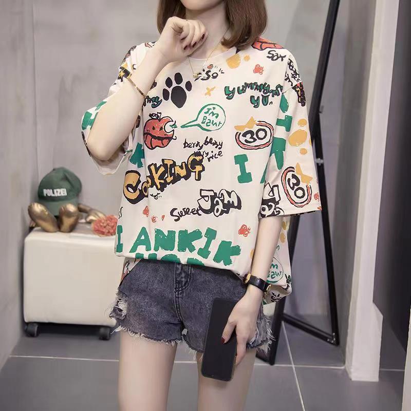 Product Introduction of New pure cotton printed short sleeved T-shirt for chubby girl in summer, loose and shaping with a belly covering top Womenswear Lingerie 5