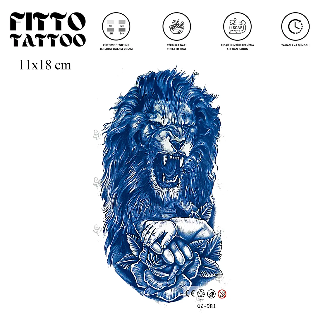 Tato temporer premium semi permanen tattoo fruit ink tatto singa tatoo temporary serigala harimau