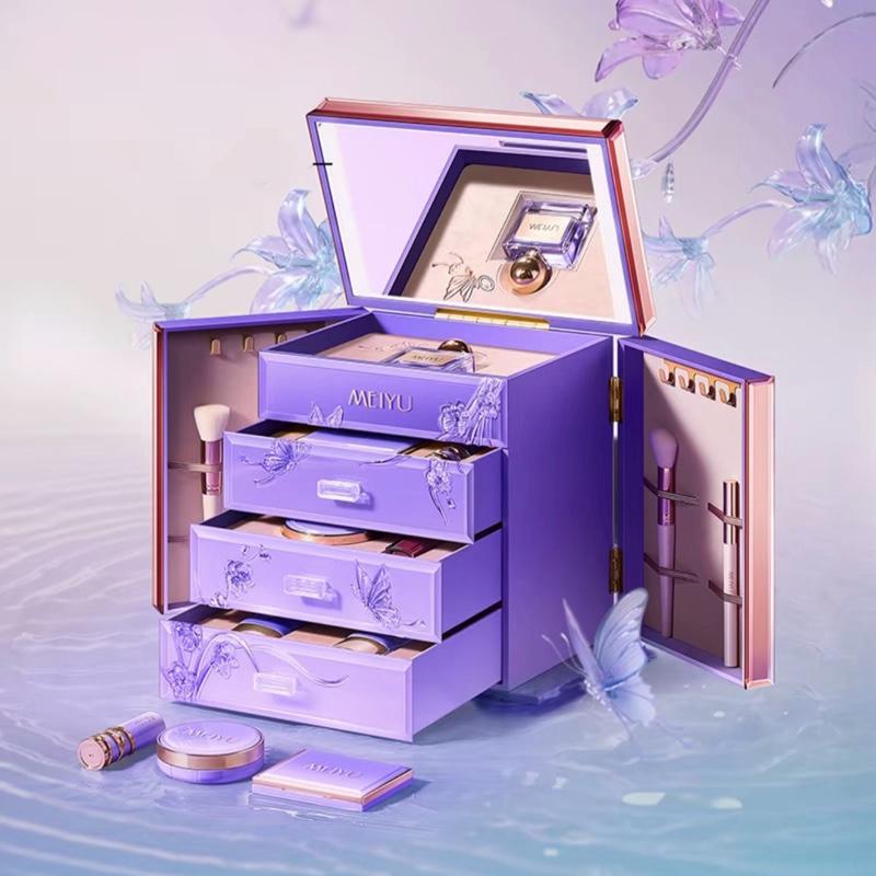   Quà tặng 20-10  Bộ trang điểm cao cấp Meiyu kèm túi xách bao gồm nước hoa cọ trang điểm cushion son môi sữa rửa mặt tẩy trang 