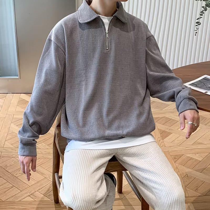 【X·Fashion】sweatshirt men's trendy brand handsome street half-zip polo shirt light and sophisticated style high-end jacket royal blue black white gray 8240 5