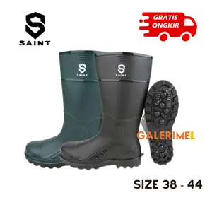 Sepatu boot tinggi hitam lentur nyaman di pakai anti slip bahan karet lokal ringan SAINT BOOTS