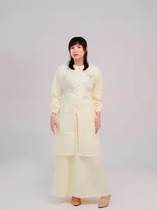 Tunik Raya Lebaran 2026 Set Rok Yellow Butter Bahan Cotton Poplin lengan Panjang