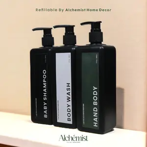 TEMPAT ISI ULANG BOTOL SABUN CAIR 500ML / BOTOL SABUN CAIR 500ML LUXURY AESTHETIC PUMP HITAM 500ML KOTAK WARNA HITAM MINIMALIS FREE STICKER  / REFIL BOTOL PUMP PLASTIK 500ML FREE STICKER / BOTOL PLASTIK PUMP 500ML