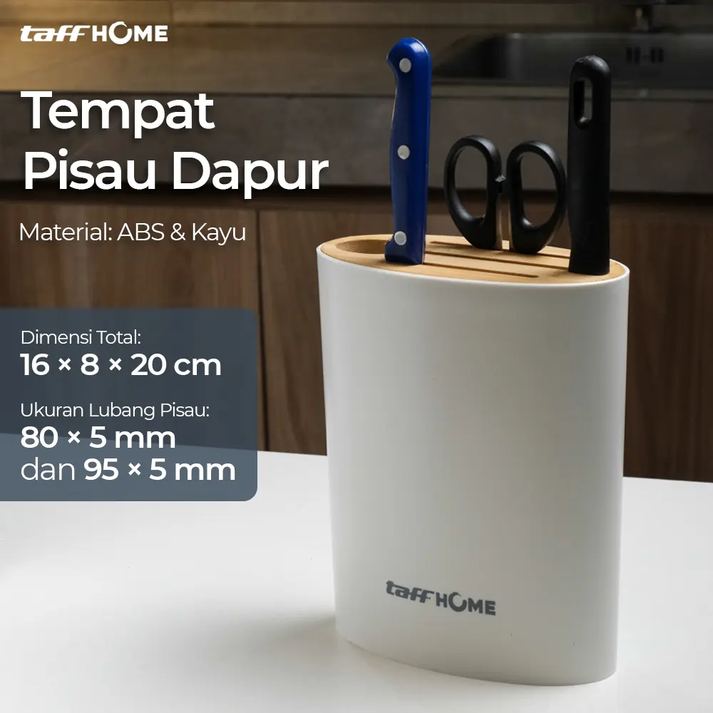 TaffHOME Tempat Pisau Dapur Multifungsi Oval Shape Knife Holder - 36524 - Hitam Putih Kitchenware