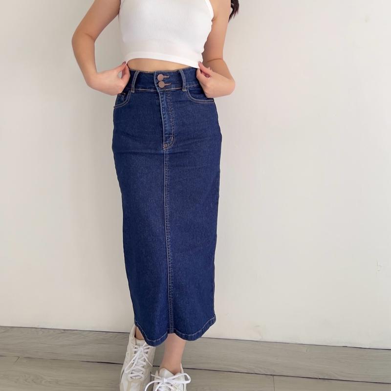 KLAVEE — JOAN DENIM SKIRT STRETCH / Rok Jeans Midi Wanita / High Waist Stretch Melar Korean Style 2