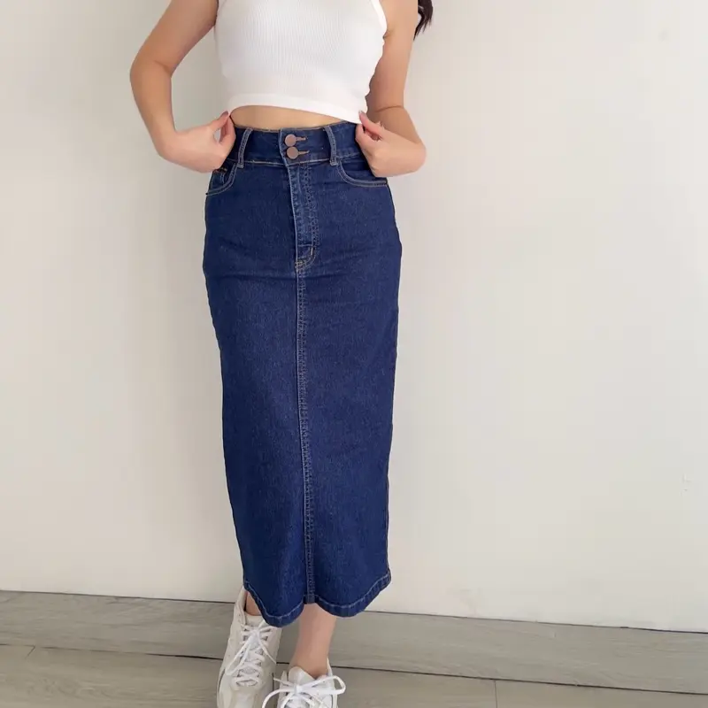 KLAVEE — JOAN DENIM SKIRT STRETCH / Rok Jeans Midi Wanita / High Waist Stretch Melar Korean Style 1