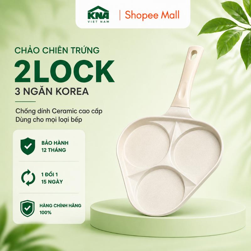 Chảo 3 Ngăn 2LOCK Korea - Tráng Sứ Cao Cấp, Chống Dính Tuyệt Đối
