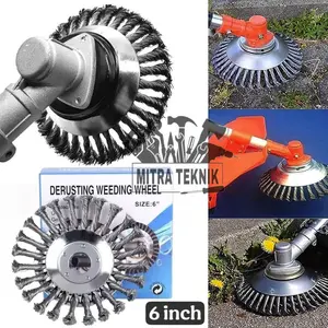 Kepala Sikat Pisau Potong Rumput 6 inch Bahan Kawat Baja Untuk Mesin Pemotong Rumput Mata Bulat Bahan Kabel Baja