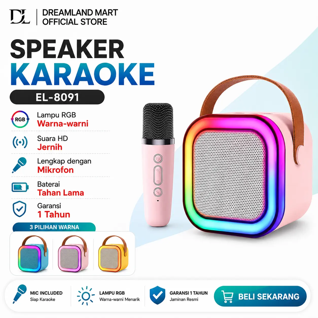 DL Bluetooth Mini Speaker Karaoke Set 2 Mic KTV Mini Portable Microphone Dual RGB Wireless Speaker