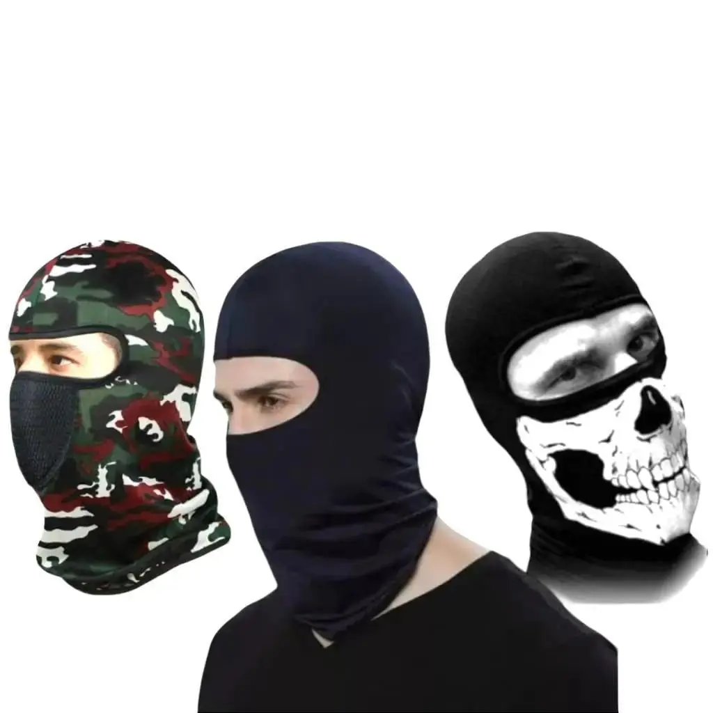 Paket 6 Pcs Balaclava Buff Masker Ninja Full Face Motif Loreng Tengkorak Hitam Polos Motorcycle