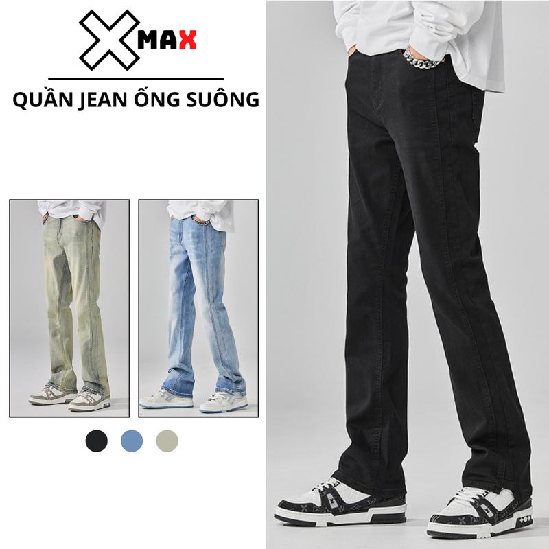 Quần jean nam ống suông phủ giày loe nhẹ XMAX, quần bò nam cap thường wash màu trend B120 Menswear Pants