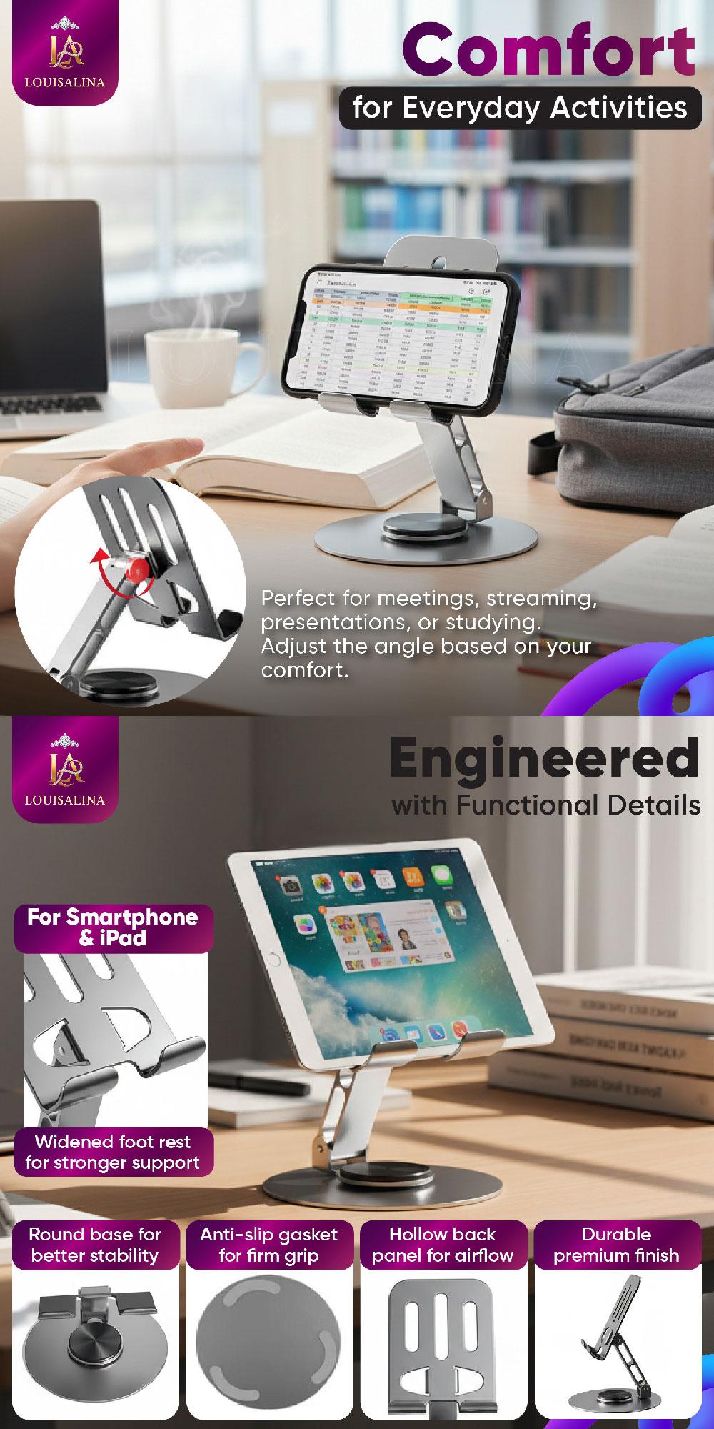 LOUISALINA Stand Dudukan HP Portable HP Lipat Phone Stand Holder dari Metal Kokoh Bisa Lipat dan Putar 360° Kuat BSH10D LOUISALINA Stand Dudukan HP Portable HP Lipat Phone Stand Holder dari Metal Kokoh Bisa Lipat dan Putar 360° Kuat BSH10D