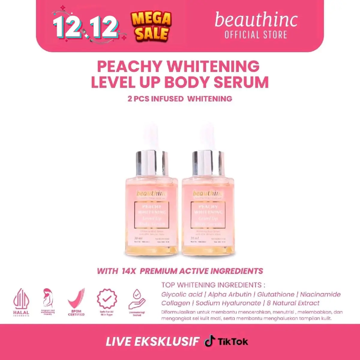 (DAPET 2 PCS) Peachy Whitening Level Up Body Serum