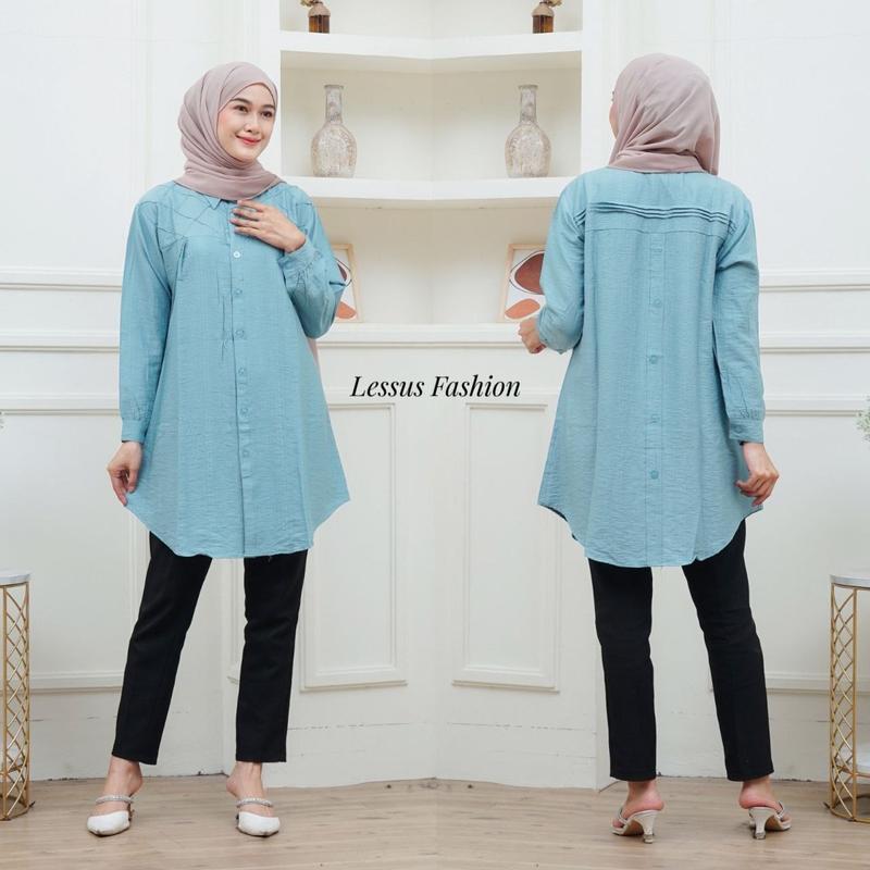 Lissa Tunik Opnaisel Polos polo linen kancing depan belakang|| kemeja wanita polos tunik pololinen|| pakaian muslim wanita atasan kekinian 2