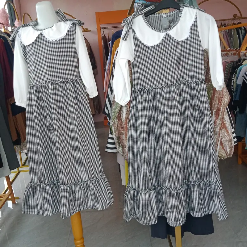 gamis anak cewek motif kotak kotak bahan katun 0