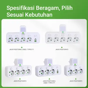 UORRIS 7IN1 Stop kontak Multi Outlets Expander  EU Plug Power Strip Home Office 2/3/4/5 Lubang Type-c USB