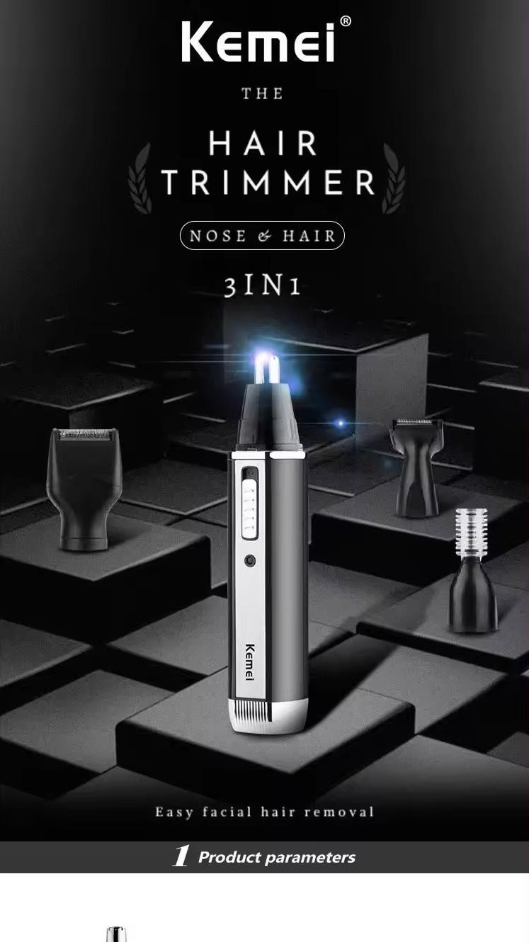 Product Introduction of Kemei KM-6630 4 in 1 Nose Eyebrow Hair Beard Trimmer Rechargeable Electric Shaver Nose Ear Trimmer With Temple Cut for Men 1