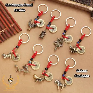 [SPRINTT] GK004 Gantungan Kunci kuningan tradisional chinese 12 shio plus koin keberuntungan hoki