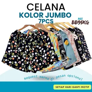 Celana Kolor Wanita Jumbo Isi 7 Pcs Dewasa Melar Motif Nyaman Rayon Pendek Santai Shorts