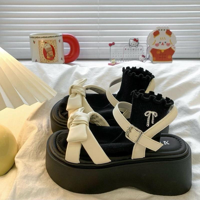 Dép sandal nữ quai hậu đế cao 5-6cm Buộc Nơ thời trang
