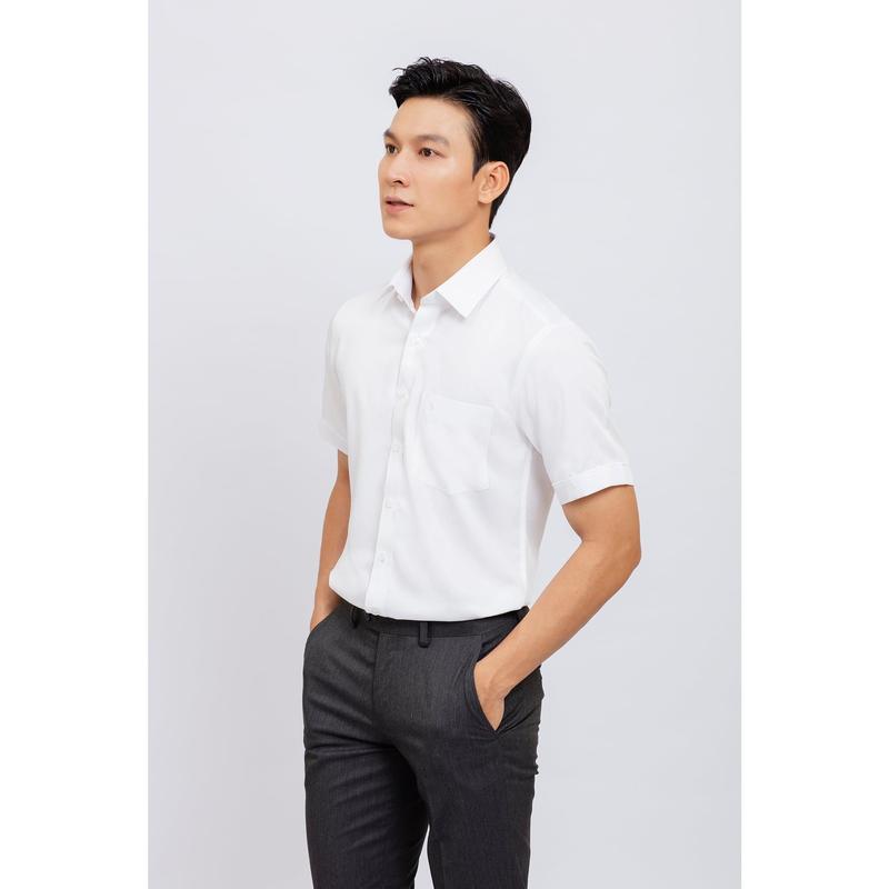Áo sơ mi nam tay ngắn mattana công sở dáng slim fit bamboo không nhăn màu trắng