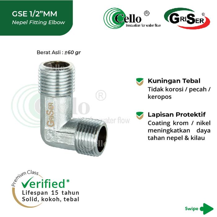 Gambar [Cello GSE-1/2"MM] Elbow Siku 1/2" Drat Luar Double Male Kuningan | Fitting Sambungan Pipa | Brass Knee Male x Male Connector dari Cello Sanitary Indonesia Kota Administrasi Jakarta Barat Tokopedia