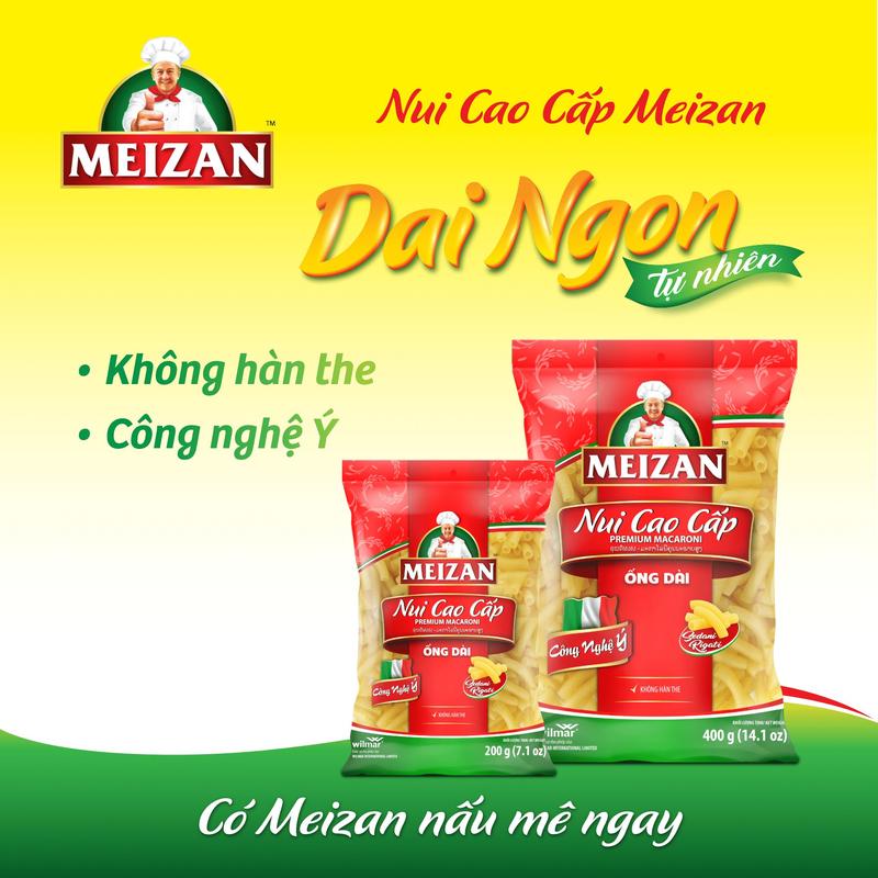 Nui cao cấp Meizan ( Ống dài ) 400g - Công Nghệ Ý Màu Vàng Tự Nhiên