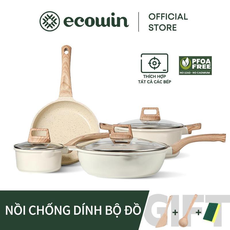  Bộ Dụng Cụ Nấu Ăn Bằng Gốm Sứ Dòng Ecowin Cloud & Coco & Cyrret Bộ 3   4 Cái Bao Gồm Chảo Chống Dính Nồi Chiên Chảo Và Nồi Súp Thích Hợp Cho Mọi Loại Bếp 