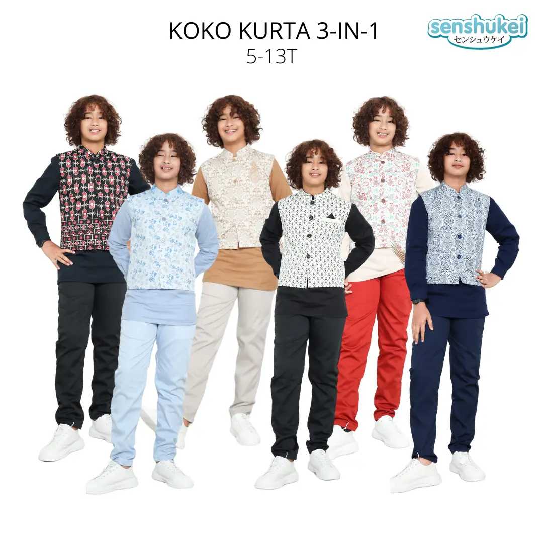 [BrandedBaby] 3T-12T Setelan Koko Turki Pakistan Anak laki-laki Motif Terbaru 5-6 tahun zigzag hijau baju top arab