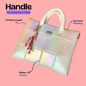 LAPTOP HANDLE || Asfour Tas Laptop Handle 16 inch Unisex Hologram Parasut Bumpy Pink Tahan Air Material Luar Parasut Material Dalam Habutai Soft