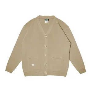 Russ Sweater Cardigan Knitting Rajut Tweed Cream Casual Knitwear Pria Crewneck Kardigan