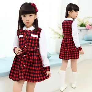 Baju Anak Perempuan Fashion Dress Korea Stile dengan Desain Kotak-Kotak Merah dan Putih untuk Gaya Stylish Cocok untuk Acara Santai Maupun Formal