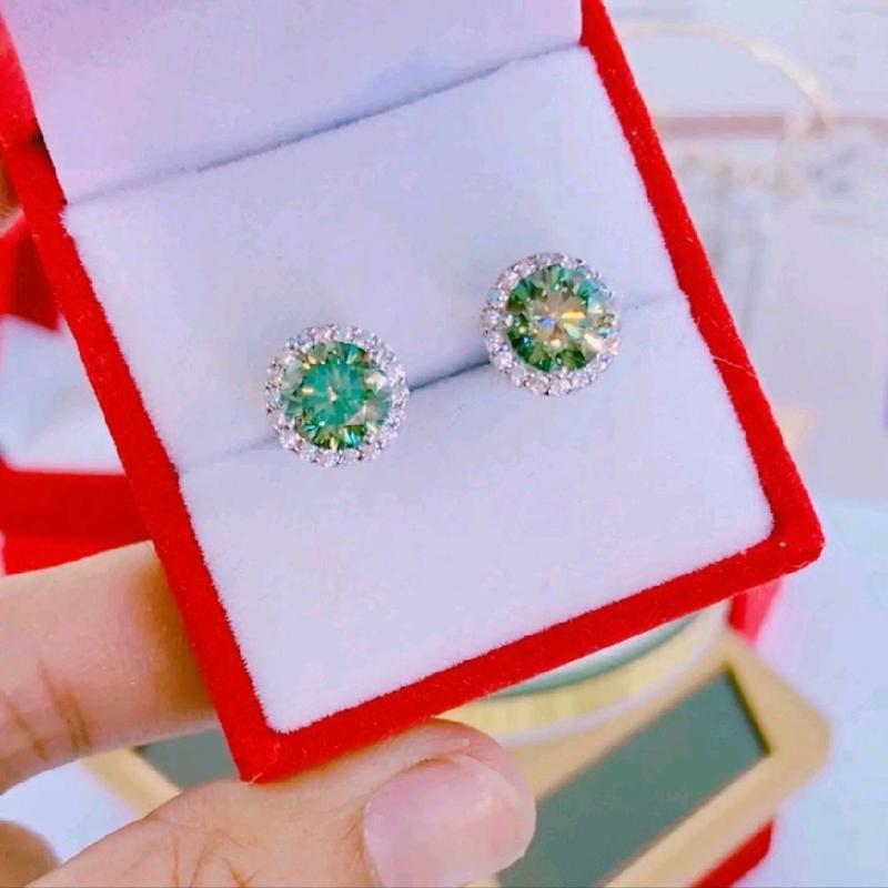  NHJ 1509 - Bông tai  hoa tai nữ halo chủ MOISSANITE 6 MM XANH LÁ . Bạc ý xi bạch kim 