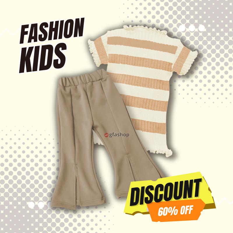 CUTBRAY JISOO STRIPE Setelan Pakaian Rajut Lengan Pendek Celana Cutbray Anak Perempuan KOREA Fashion kids 3