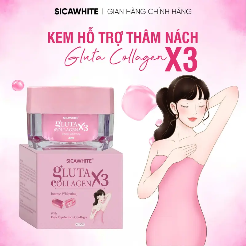 Kem Hỗ Trợ Giảm Thâm GLUTA COLLAGEN X3 - Kem Cải Thiện Sắc Tố Da Những Vùng Như Nách, Đầu Gối, Khuỷ Tay (15gr)