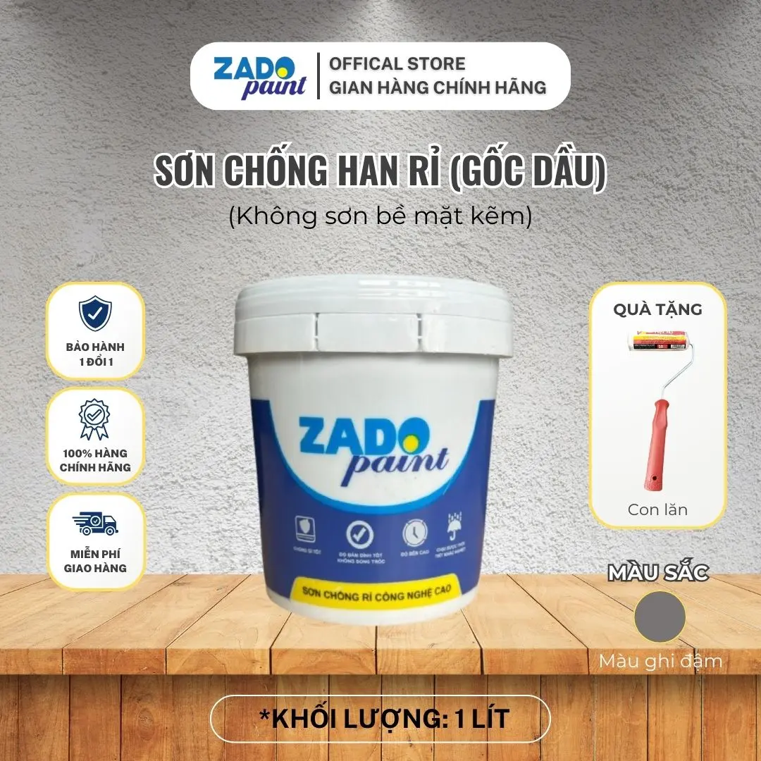 (Thùng 1KG) Sơn chống han gỉ và sét Zado Paint 1KG - SƠN GỐC DẦU  - Phù Hợp bề mặt Tấm Lợp, Lan Can, Cổng, Gầm Xe Thép - KHÔNG SƠN KẼM