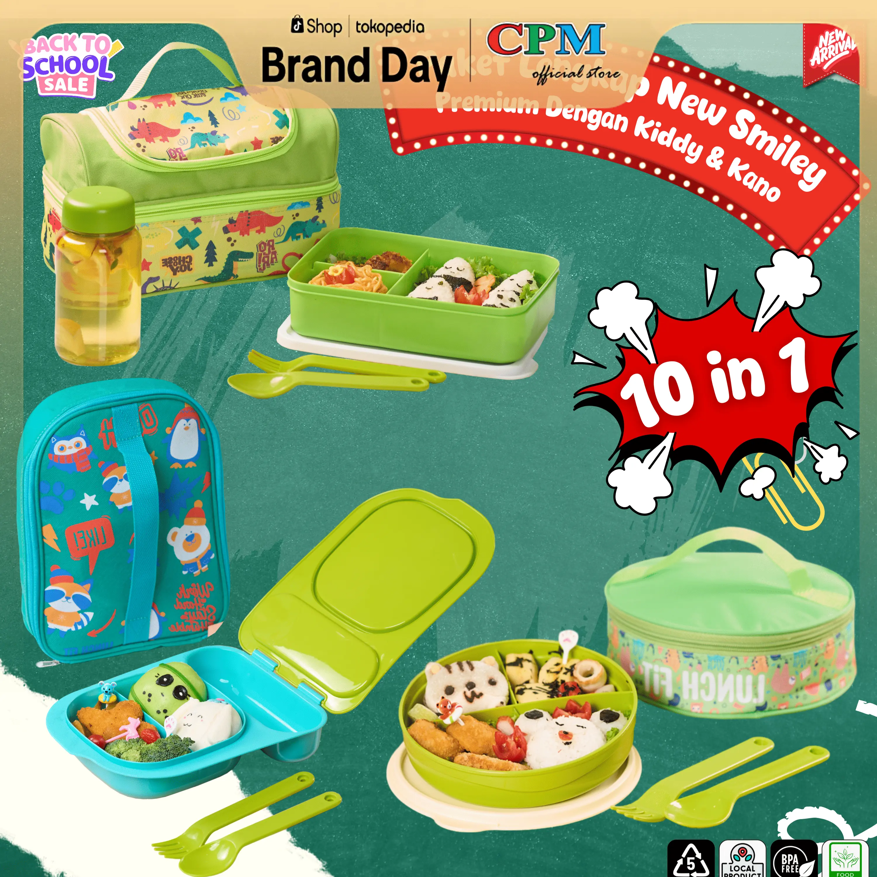 CPM  tas bekal kiddy,new smiley premium ,kano set terdapat 3 tas