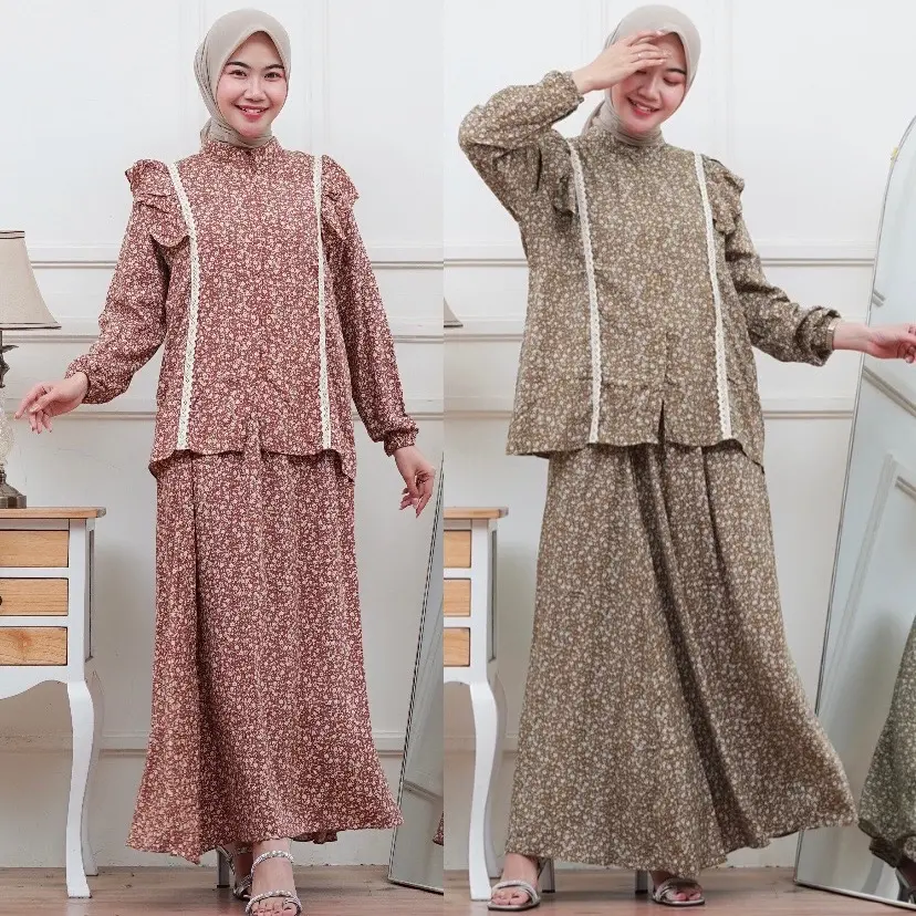Calluna Baju Setelan 2in1 Oneset Rok Terbaru Fashion Muslimah Wanita Rayon Viscose Motif Kekinian Busui Friendly