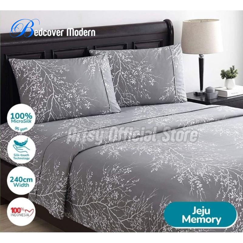 Bedcover Set Motif Jeju Memory Ukuran Lengkap 200x200-90x200 Bahan katun Halus Lembut Sarung Bantal Kain Karet 2